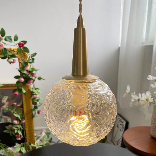 Pendelleuchte aus goldenem Glas mit elegantem Kupferdesign - vue 2 sur 5