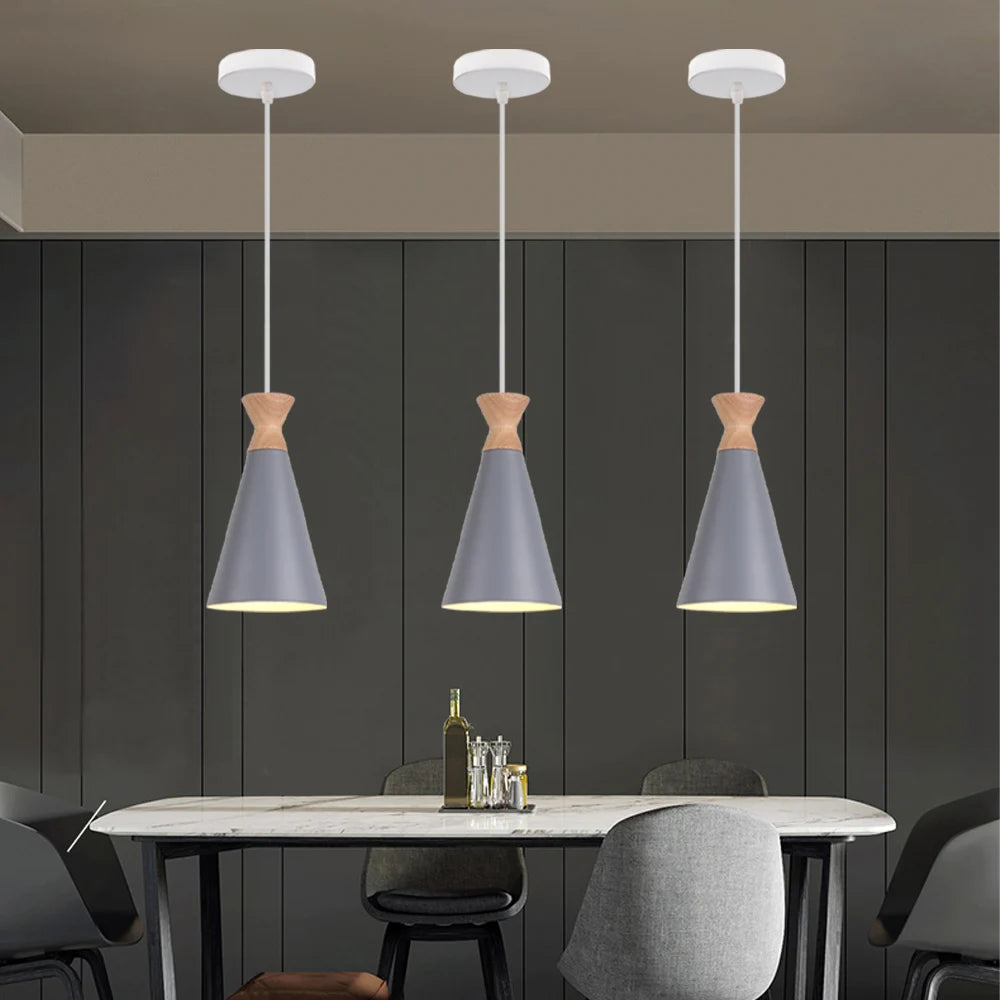 Nordique moderne LED E27 suspension intérieur bois suspension lampe luminaires maison cuisine chambre salon décor abat-jour