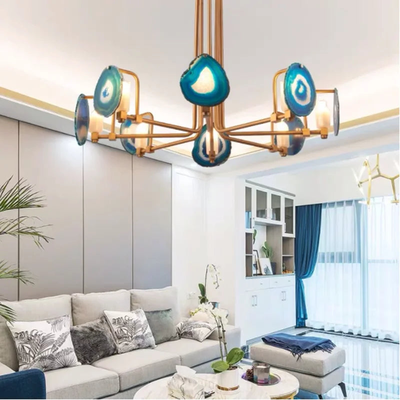 lustre nordique en agate à deux niveaux pour restaurant minimaliste