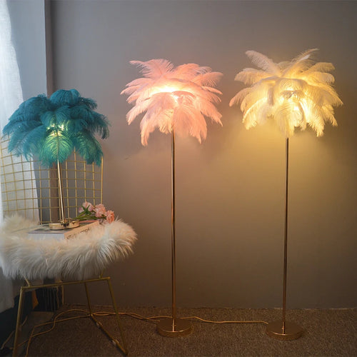 lampadaire nordique en plumes d'autruche avec éclairage led
