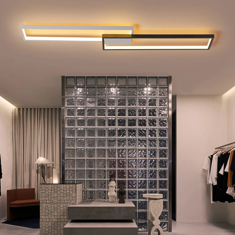 Moderner rechteckiger LED-Kronleuchter minimalistisch für die Wohnraumdekoration - vue 3 sur 11
