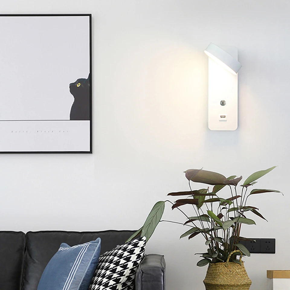 LITU applique murale d'intérieur moderne en aluminium tactile gradation interface USB LED éclairage pour salon chevet couloir applique murale décor - vue 4 sur 9