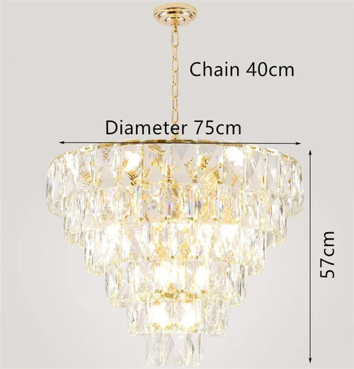 lustre rond en acier doré avec cristal et éclairage led intérieur - vue 4 sur 9