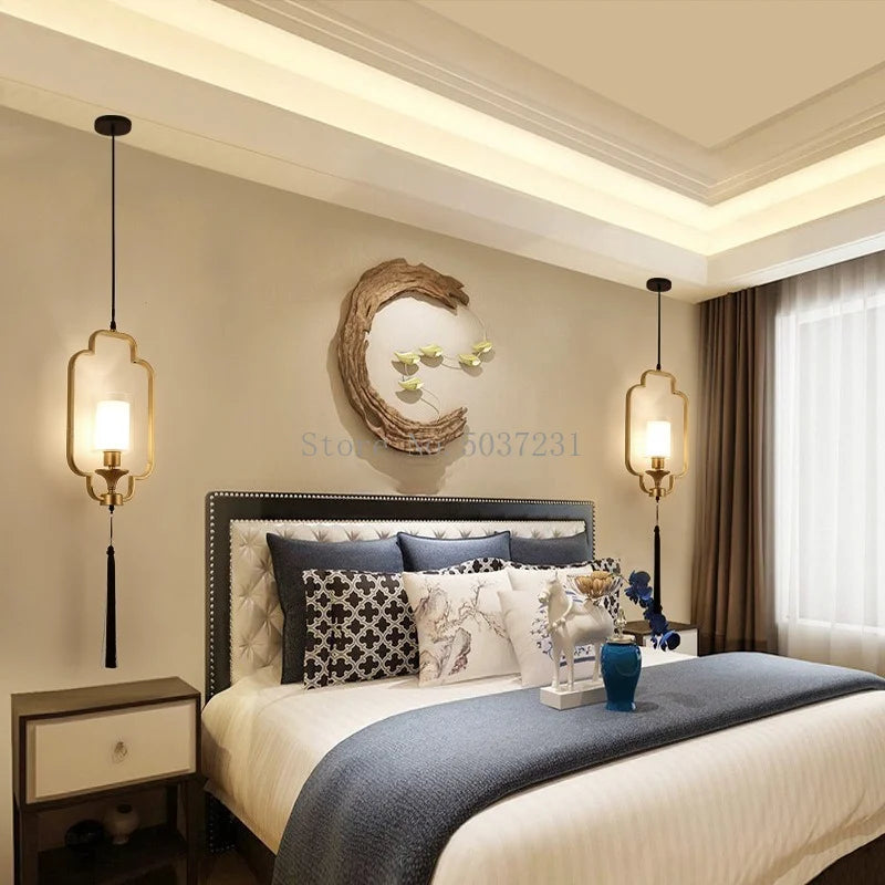 lustre chinois moderne simple avec lumières led suspendues - vue 4 sur 8