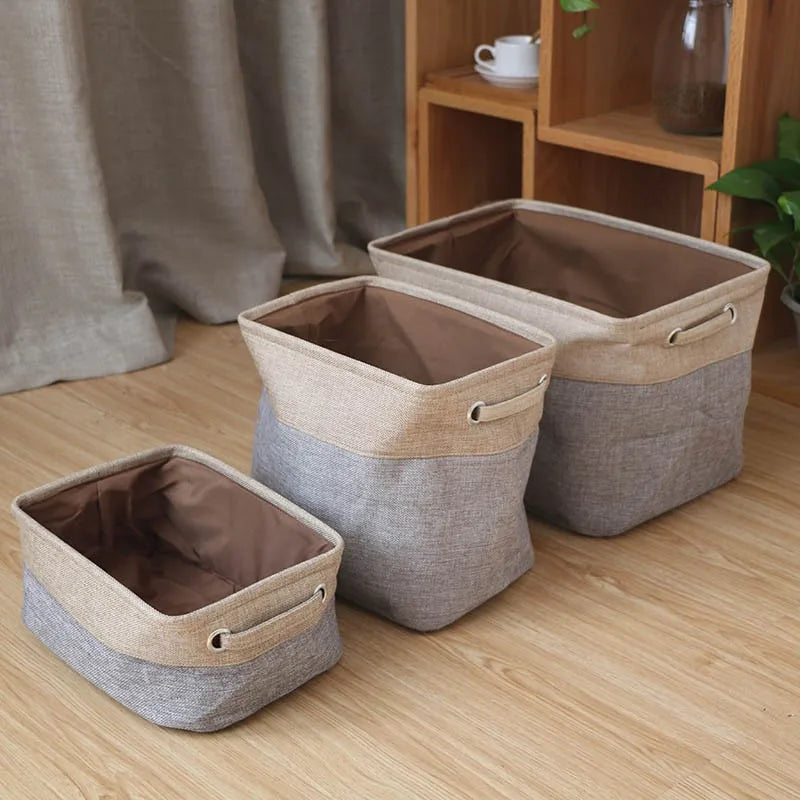 paniers de rangement en coton et lin double couche grand format - vue 5 sur 8