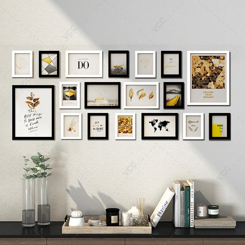 lot de 18 cadres photo en bois naturel à accrocher au mur - vue 4 sur 10