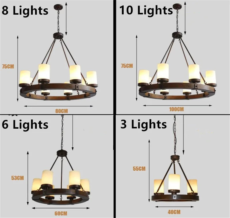lustre rétro en bois massif et fer pour villa café musée