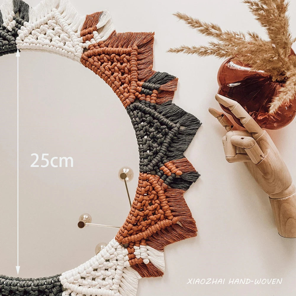 miroir décoratif en macramé style bohème pour décoration intérieure - vue 9 sur 11