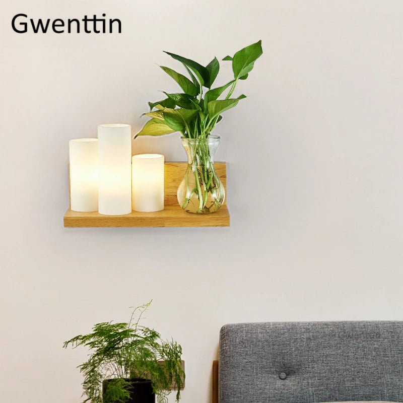 Moderne LED-Wandleuchte aus Holz und Glas zum Selbstmontieren - vue 4 sur 14