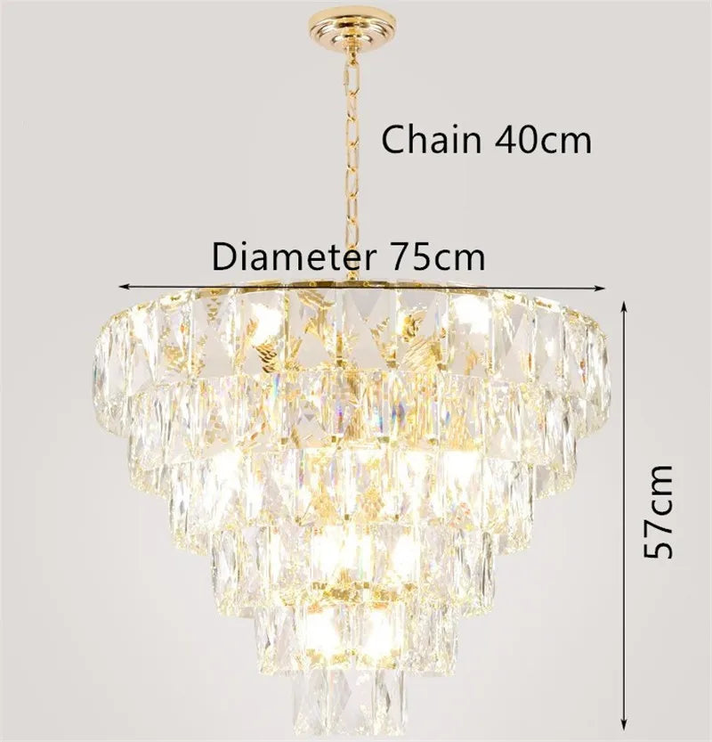 lustre rond en acier doré avec cristal et éclairage led intérieur - vue 9 sur 9