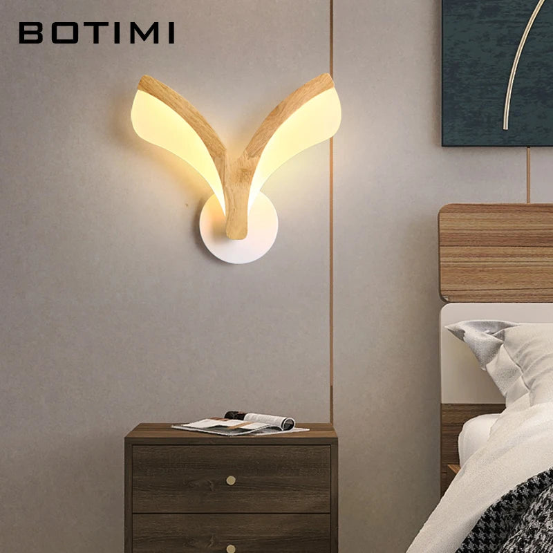 Applique murale LED en bois avec Base en métal blanc