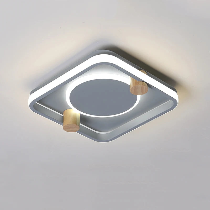 Moderner LED-Kronleuchter aus Eisen und Holz für minimalistische Innenräume - vue 10 sur 14