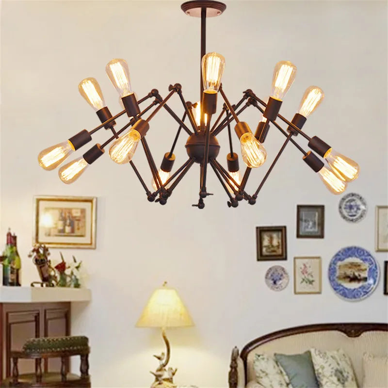 Lustre araignée industriel Vintage réglable en fer - vue 3 sur 12