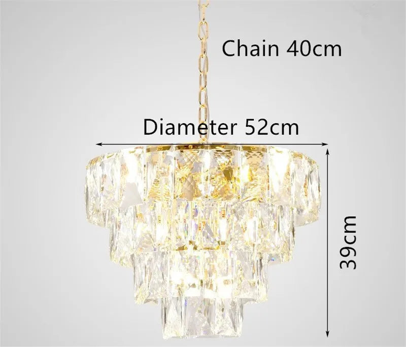 lustre rond en acier doré avec cristal et éclairage led intérieur - vue 5 sur 9