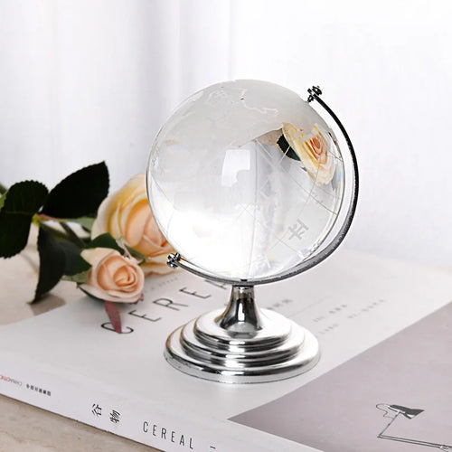globe en cristal terrestre avec support rotatif décoration géographique - vue 7 sur 7