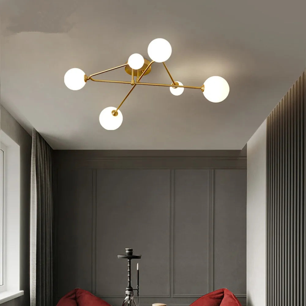 plafonnier moderne en verre doré design nordique élégant intérieur décoratif - vue 5 sur 9