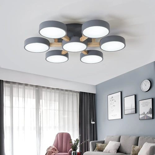 LED-Deckenleuchte modernes Design aus Acryl und Holz Molekularform