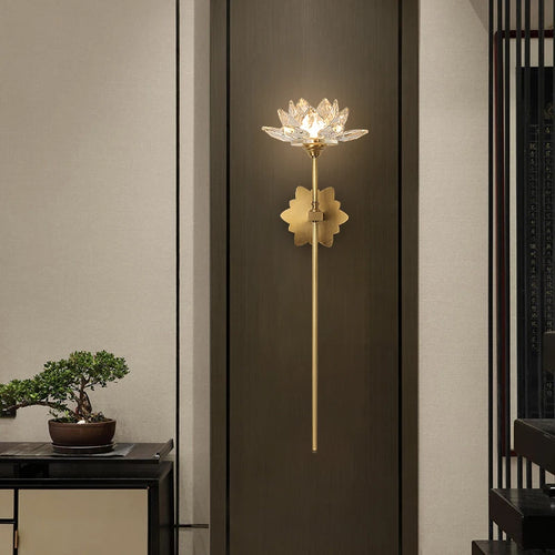 applique murale led de luxe en cristal style lotus chinois créatif