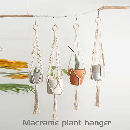 panier suspendu en macramé pour plantes artisanales décoration intérieure - vue 2 sur 18