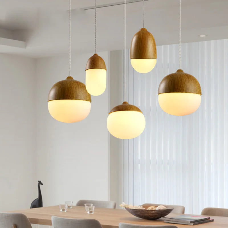 lustre led rond en bois et fer forgé moderne