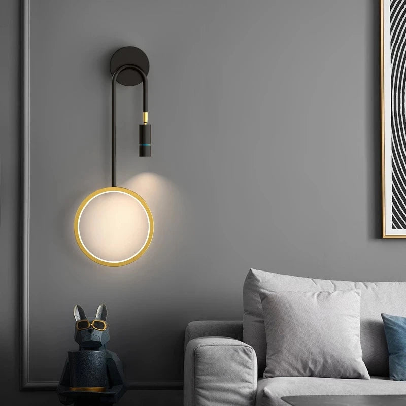 applique murale led moderne créative avec anneau et projecteur décoratif - vue 2 sur 9