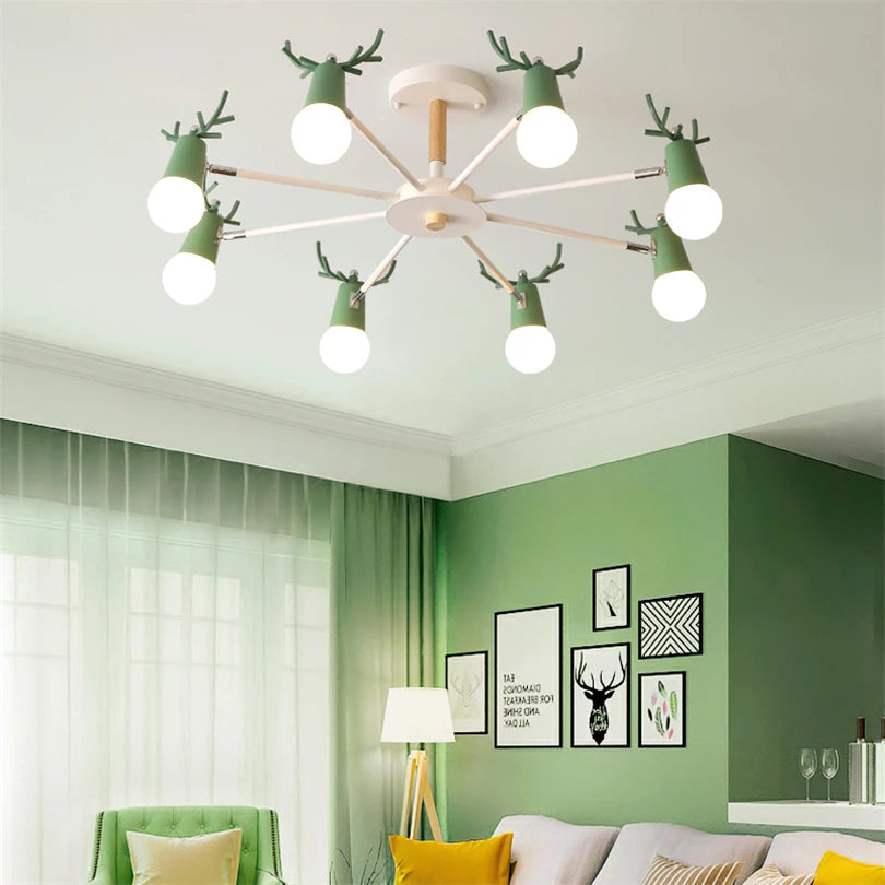 lustre en bois nordique led macaron pour chambre d'enfant - vue 4 sur 12