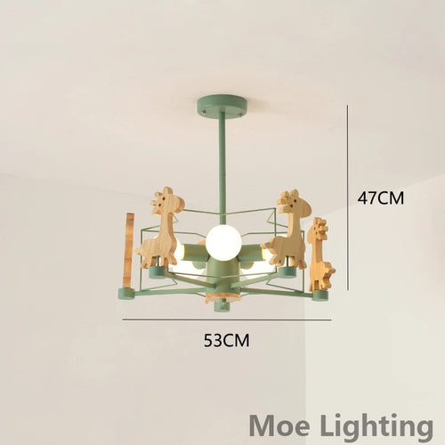 Pendelleuchte Giraffe aus Holz mit LED für Kinder - vue 10 sur 12