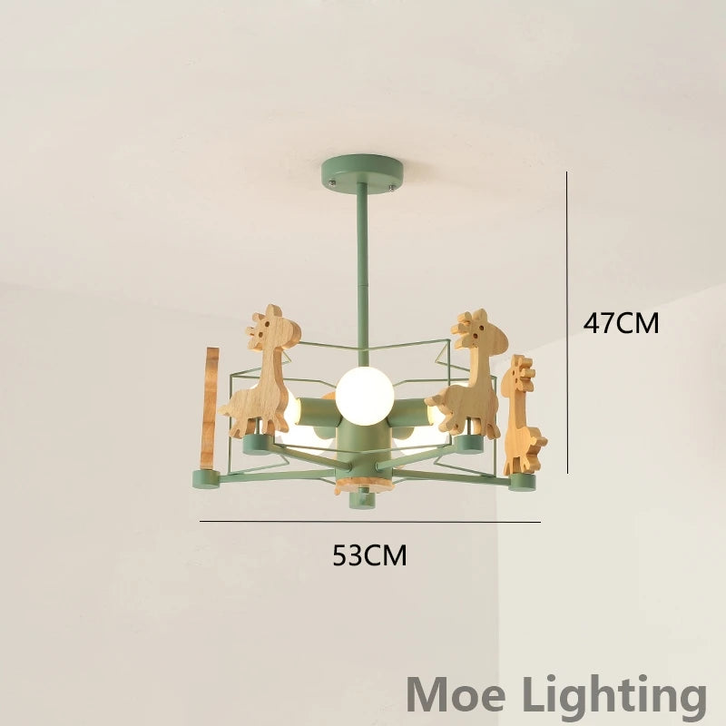 Pendelleuchte Giraffe aus Holz mit LED für Kinder - vue 9 sur 12