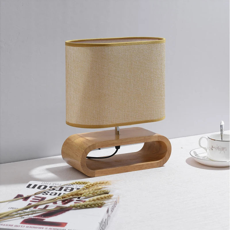 lampe de table nordique en bois créative moderne abat-jour en lin - vue 4 sur 6