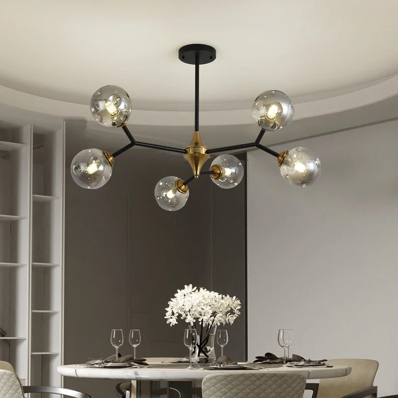 lustre moderne à branches rotatives en verre avec éclairage led - vue 5 sur 14