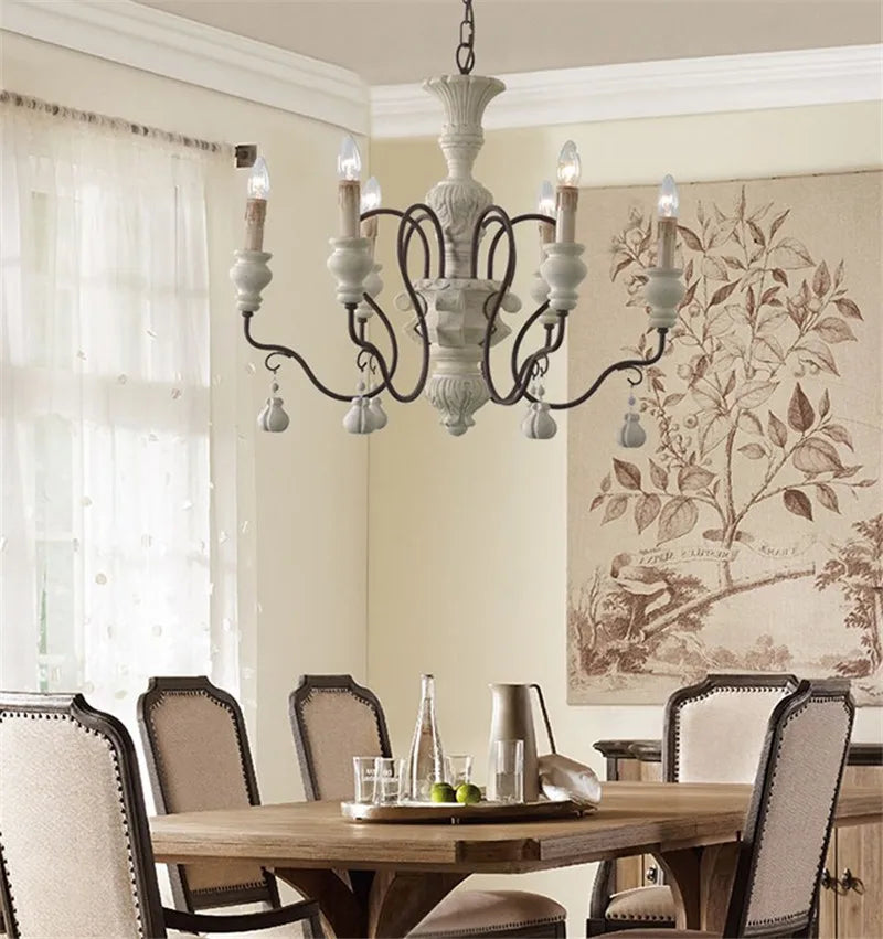 lustre suspendu en fer et bois vintage style industriel - vue 7 sur 11