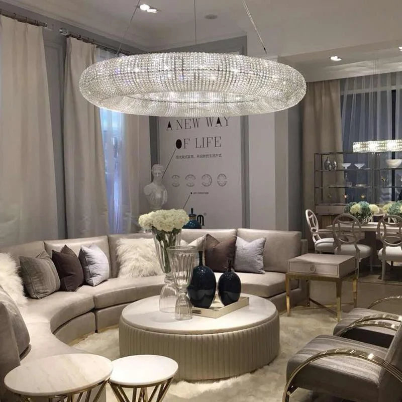 lustre design moderne à led avec anneau en cristal - vue 7 sur 6
