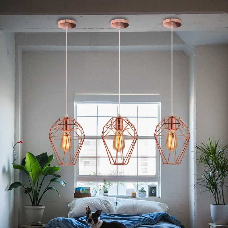 lustre vintage moderne cage à oiseaux abat-jour diamant