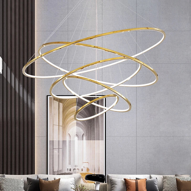 lustre nordique cercle doré éclairage intérieur décoratif - vue 6 sur 11