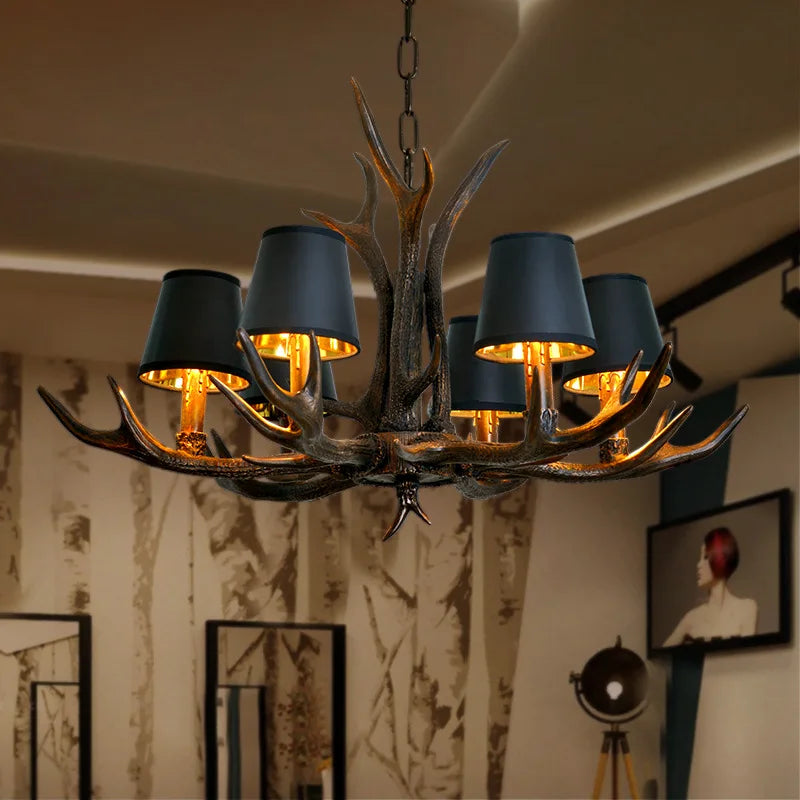 lustre vintage amérique pour café bar hôtel avec suspension deerhorn - vue 4 sur 8
