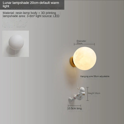 Astronauten-Wandleuchte Kinder 3D Mond Dekorativ Nachttisch - vue 9 sur 18