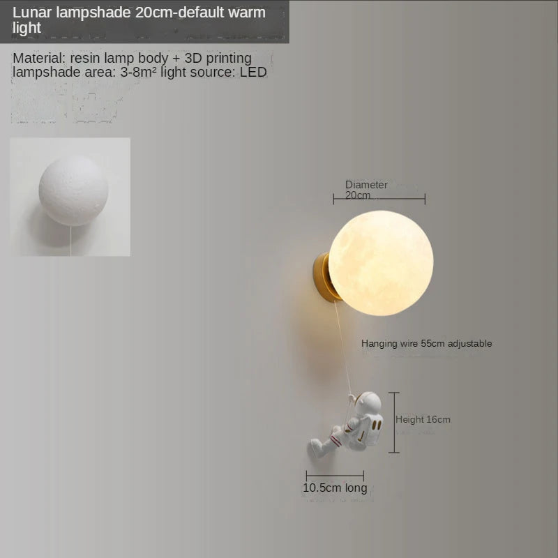 Astronauten-Wandleuchte Kinder 3D Mond Dekorativ Nachttisch - vue 8 sur 18