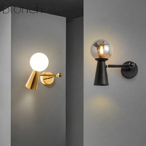 Wandleuchte aus Schmiedeeisen mit drehbarem Glaskopf und dekorativen LED-Lampen - vue 2 sur 12
