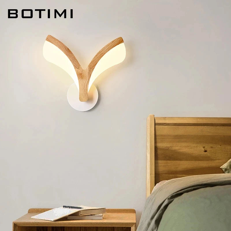 Applique murale LED en bois avec Base en métal blanc