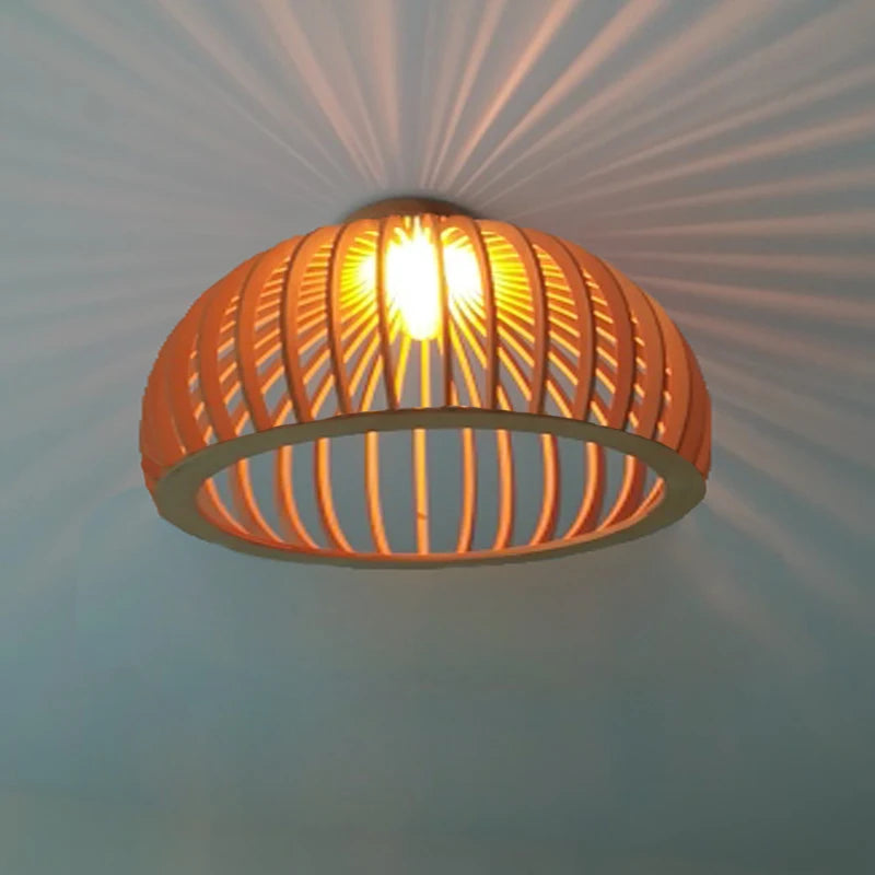 plafonnier en bois moderne cage à oiseaux nordique bambou tissage - vue 5 sur 9