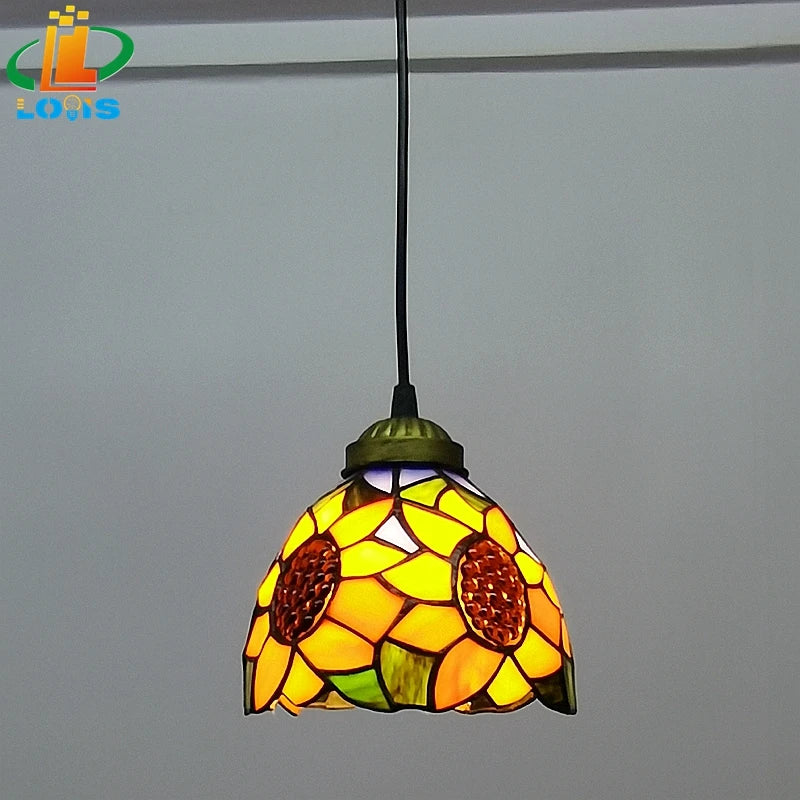 lustre style européen tournesol en verre vintage pour bar - vue 2 sur 8