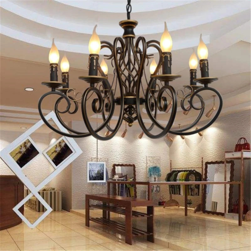 lustre en fer antique cristal rétro éclairage nordique décoratif - vue 5 sur 10