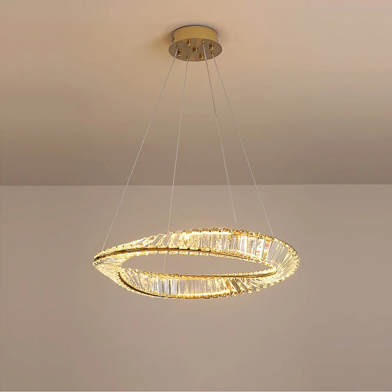 lustre en cristal doré et argenté à intensité variable à led - vue 4 sur 13