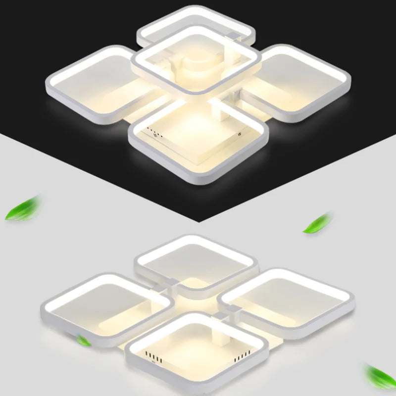 LED-Kronleuchter aus Eisen mit modernem rechteckigem Lampenschirm - vue 5 sur 5