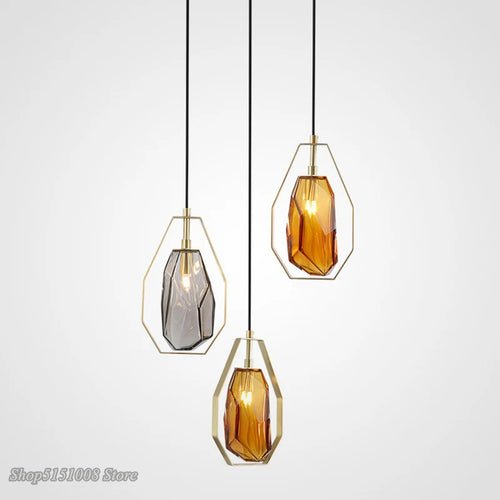 Postmoderne LED-Pendelleuchte aus unregelmäßigem Glas
