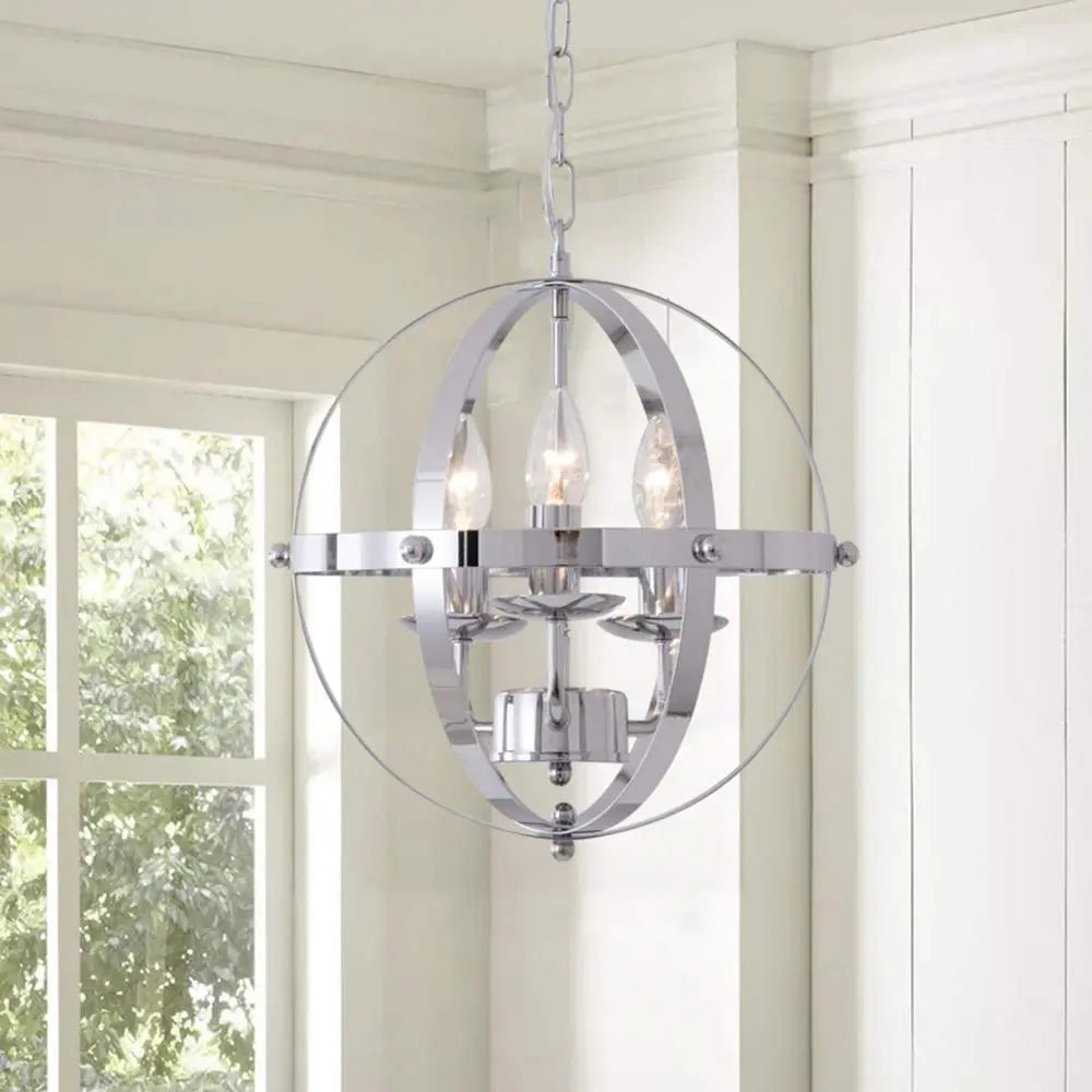 suspension créative en métal rond Vintage chromé - vue 5 sur 8