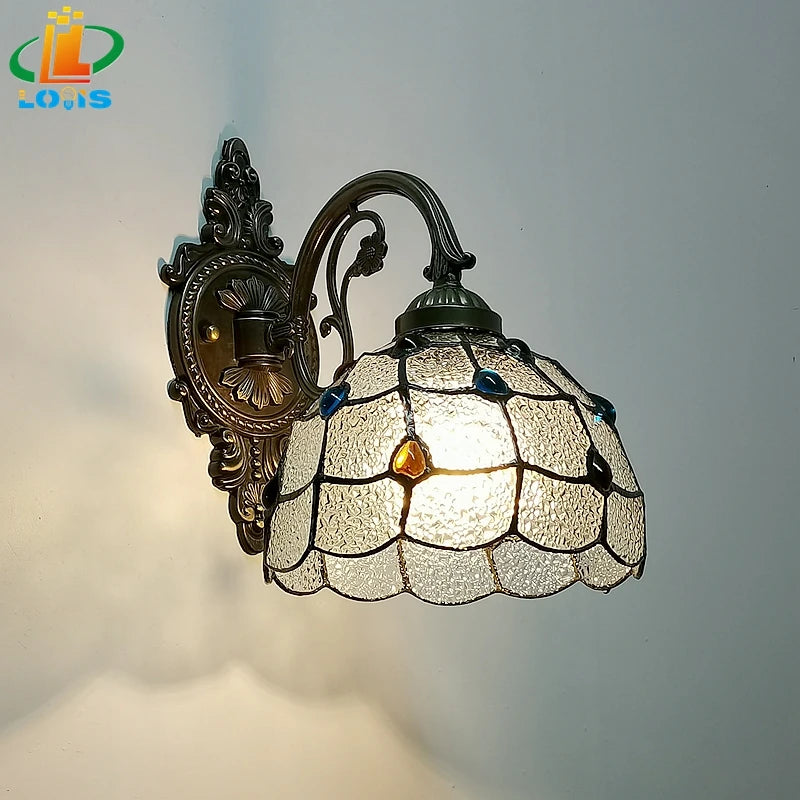 applique murale nordique en forme de queue de paon style tiffany - vue 3 sur 6