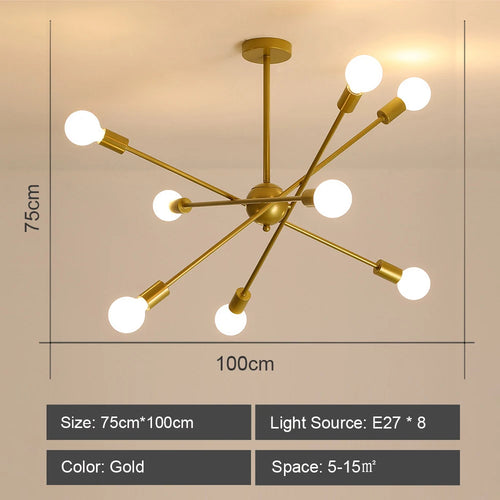 Moderner LED-Kronleuchter im industriellen Sputnik-Design für kreatives Wohnambiente - vue 14 sur 16