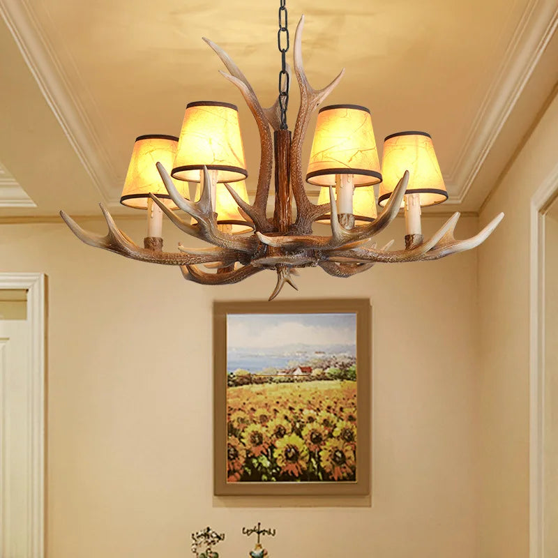 lustre rétro en résine bois pour restaurant et café - vue 7 sur 7