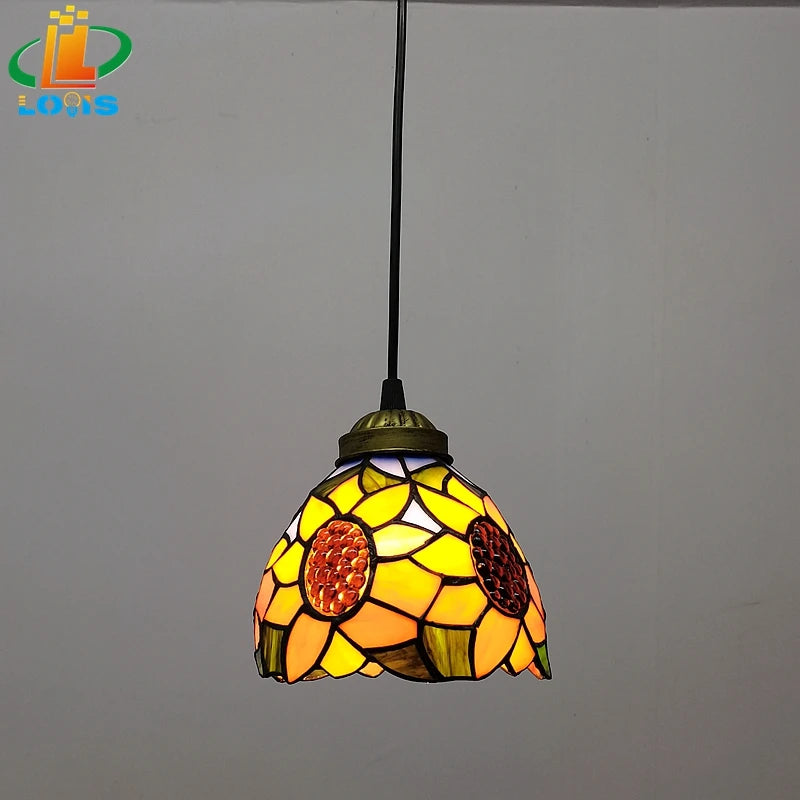 lustre style européen tournesol en verre vintage pour bar - vue 6 sur 8